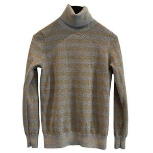 J Crew Pullover Sweater Silver Gold Metallic Striped Turtleneck‎ Womens Size S